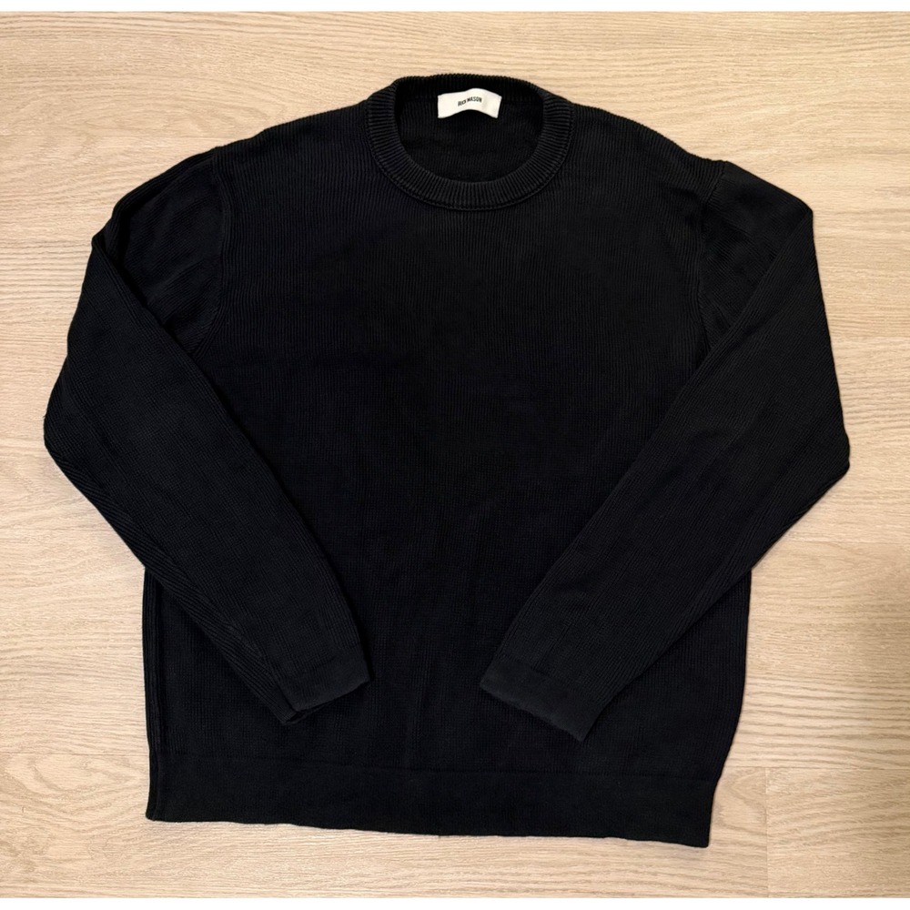 Buck Mason Seafarer Linen Cotton Rib Crew Sweater Mens M Black Ribbed Minimalist